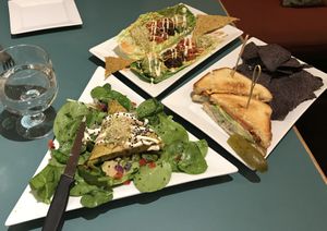 Un-tuna sandwich, raw taco, raw mango samosa. at The Present Moment Cafe and Market in St Augustine