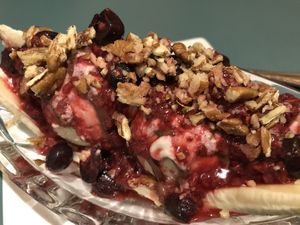 Banana Split closeup. at The Present Moment Cafe and Market in St Augustine