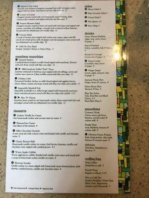 Menu, p 2, January 2020 at The Present Moment Cafe and Market in St Augustine