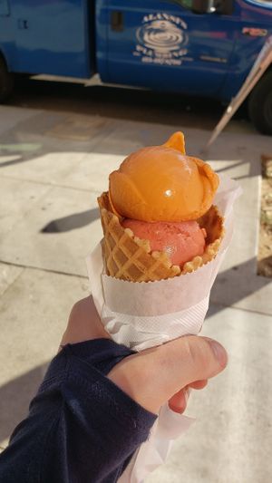 Thai Tea and Guava vegan waffle cone. at Garden Creamery in San Francisco