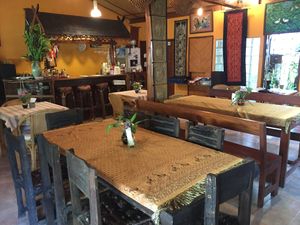 Inside cafe at Seven Elephants Cafe in Mae Hong Son
