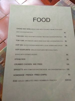 menu at Seven Elephants Cafe in Mae Hong Son