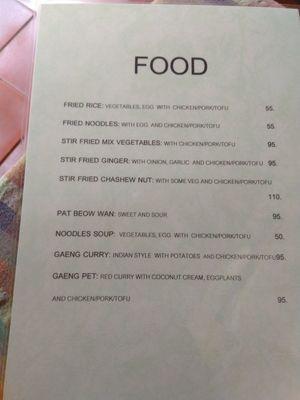 menu at Seven Elephants Cafe in Mae Hong Son