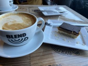 Oat latte & tray bake  at Blend Coffee Lounge in Perth