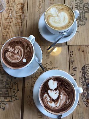 Soya milk hot chocolates and a latte at Blend Coffee Lounge in Perth