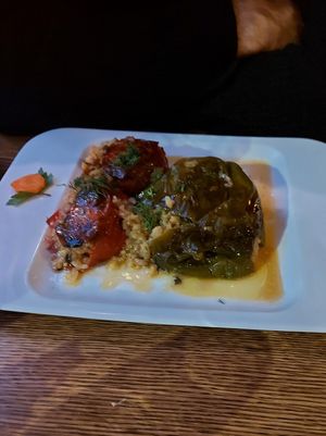 #601 Gemista - vegetables filled with rice, with Kanathos olive oil, onions, parley and mint at Taverne Mykonos in Solingen