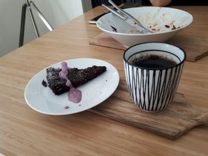 vegan choclate cake made of black beans.  at Muff  in Almhult