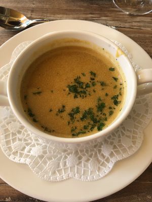 Süsskartoffelsuppe - Gang 2 at Waldhotel am Notschreipass in Todtnau