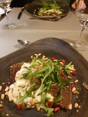 (vegan) Buchweizenpfannkuchen mit Lauchcreme, Tomaten und Rucola at Waldhotel am Notschreipass in Todtnau