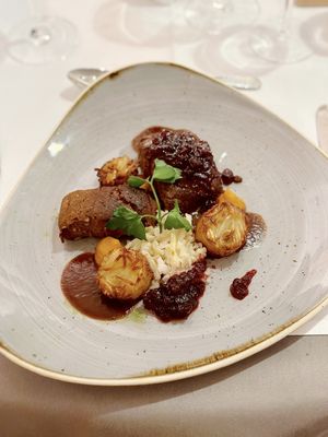 Tofubraten mit Preiselbeeren, Kürbispürree, Minirösti  at Waldhotel am Notschreipass in Todtnau