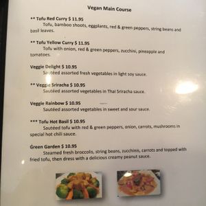 Main Courses from the Vegan Menu at Siam Square in Middletown