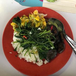 $2.70 for white rice and 4 selection at ITE College Central Vegetarian Stall  in Northeast Singapore
