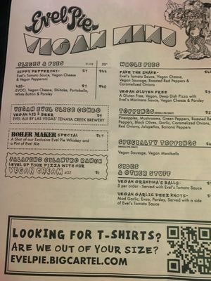 One side of the menu is totally vegan    at Evel Pie in Las Vegas