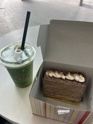 Coffee cake slice (matcha from seperate cafe)  at M Bakery in Central Singapore