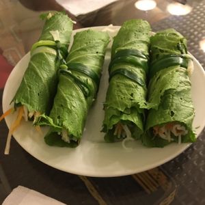 Mustard leaf rolls - amazing! at Sesame in Hanoi