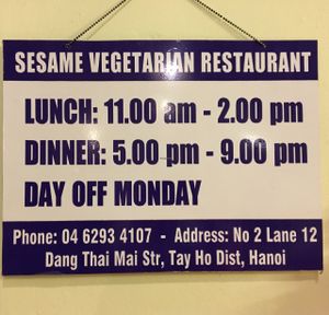 Opening Hours at Sesame in Hanoi