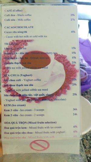 drinks menu,  ice cream and yogurt is not vegan at Sesame in Hanoi