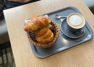 Vegan croissants and soy latte  at Maison Landemaine - Monge in Paris