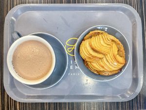 Hot chocolate and apple tart  at Maison Landemaine - Clichy in Paris