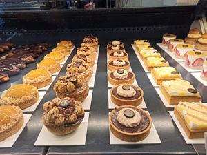 The fraisier (on the right) is plant based. . at Maison Landemaine - Clichy in Paris