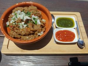 Gofio (of you don't it spicy it won't have much flavor) at El Guanche "Alte Schule" in Tenerife