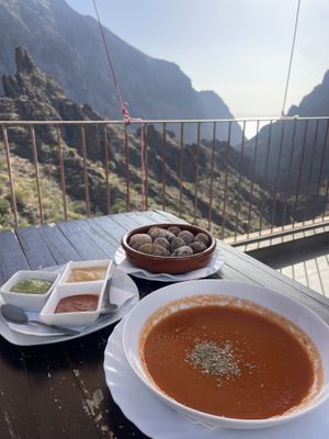 Veggie soup & canarian potatos  at El Guanche "Alte Schule" in Tenerife