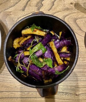 Stir-fried eggplant  at The Lakeside Veggie in Hangzhou