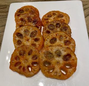 Caramelised lotus roots  at The Lakeside Veggie in Hangzhou