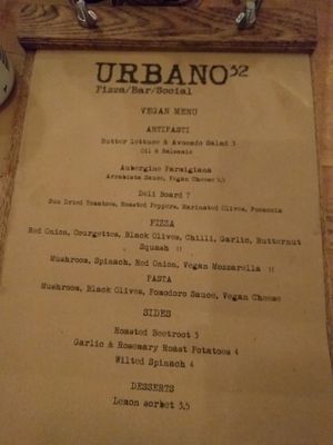 Vegan menu at Urbano 32 in Chester