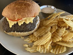 Lentil burger, delicious and it held together  at Chula in San Jose Del Cabo