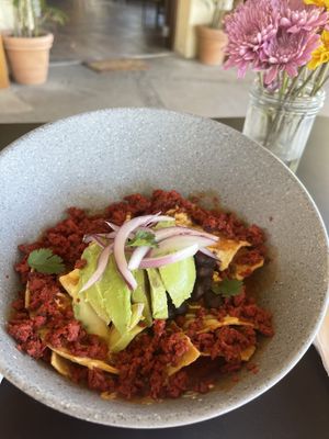 Chiliquiles con “chorizo”   at Chula in San Jose Del Cabo