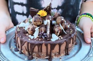 Raw vegan chocolate cake with date, alomond and coconut at Chula in San Jose Del Cabo