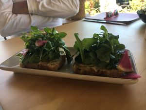 Guacahummus toast with gluten free bread  at Chula in San Jose Del Cabo