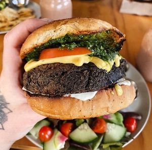 OUR POPULAR DISH! THE VEGAN BURGER WITH CASHEW CHEESE! ÑAAAM  at Chula in San Jose Del Cabo