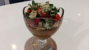 Almond strawberry dessert at Vida Lotus in Limon Campana Capira