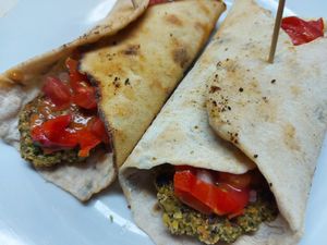 Two falafel pita sandwiches. Dos emparedados de falafel. at Vida Lotus in Limon Campana Capira