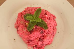 Russian Salad with beets and spearmint. (Is potato!) at Vida Lotus in Limon Campana Capira