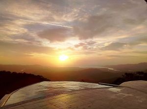 Sunrise over the Pacific Ocean and our infinity pool at Vida Lotus in Limon Campana Capira