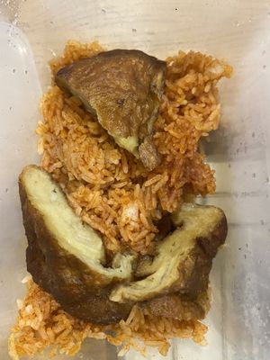 Crispy soy chicken with tomato rice.   $13  at An Nhien Vegetarian Cuisine in Cabramatta