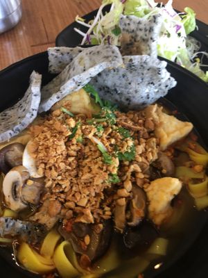 Yellow noodles soup at An Nhien Vegetarian Cuisine in Cabramatta