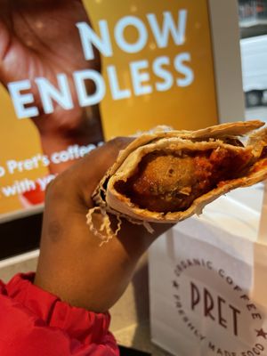 vegan meatless meatball wrap at Pret A Manger - Great Eastern St in London
