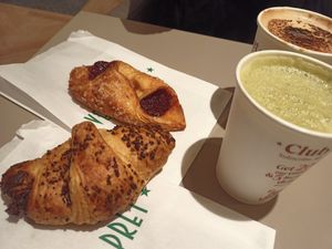 Choco croissant and berries pastry at Pret A Manger - Great Eastern St in London