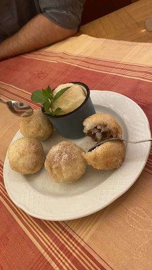 Gluten free nougat-rice dumplings with vanilla ice cream at Stiftskeller in St Florian