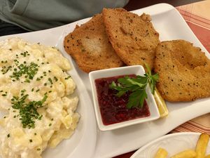 Vegan schnitzel with potato salad  at Stiftskeller in St Florian