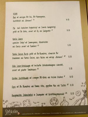 Menu October 2021  at Stiftskeller in St Florian