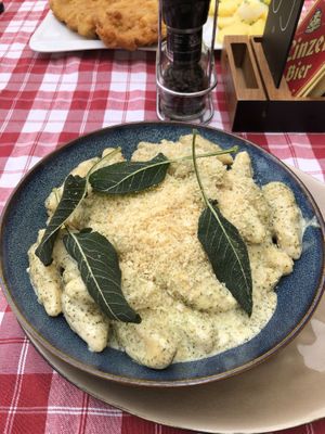 Creamy Chickpea gnocchi with sage and garlic panko (12,90€)  at Stiftskeller in St Florian