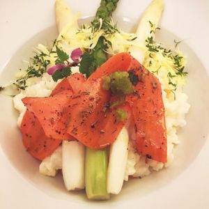 asparagus risotto with carrot salmon at Stiftskeller in St Florian