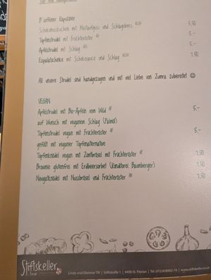 Speisekarte at Stiftskeller in St Florian