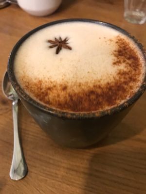 Vegan chai latte. at La Colectiva Cafe in Madrid