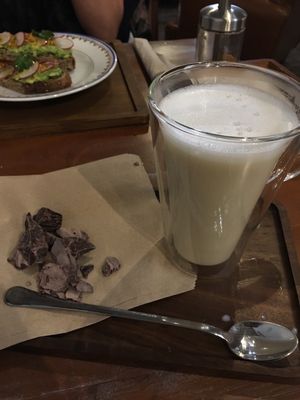 Ecuador chocolate with hot oat milk  at La Colectiva Cafe in Madrid